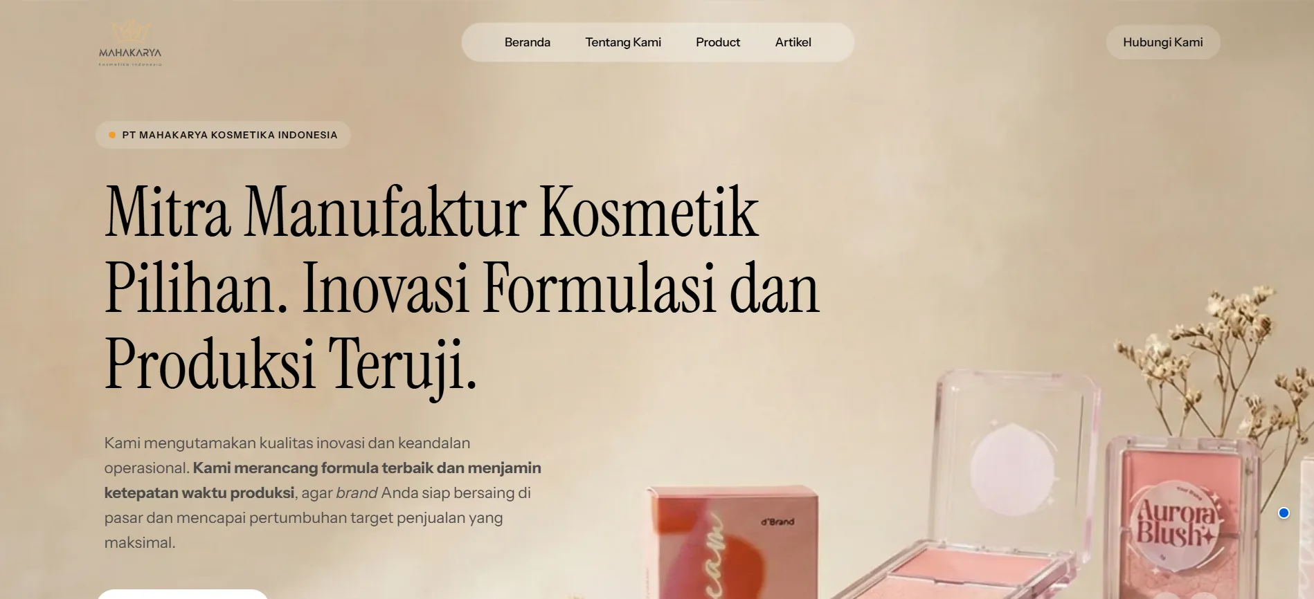 Tampilan website Mahakarya Kosmetika