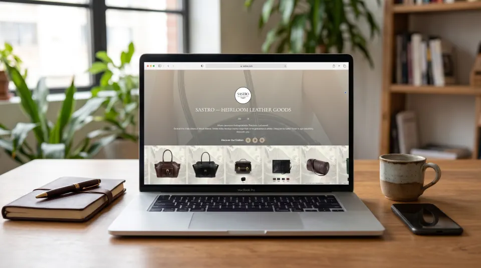 Tampilan website Sastro Leather Goods