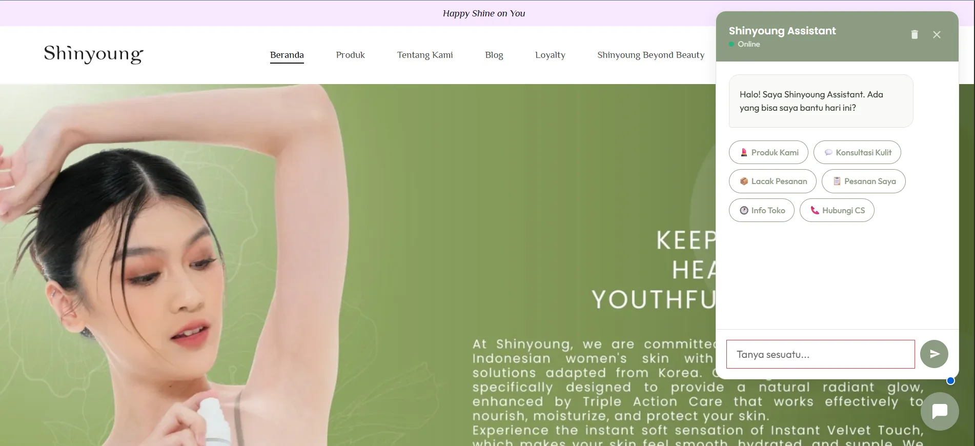 Tampilan website Shinyoung Beauty